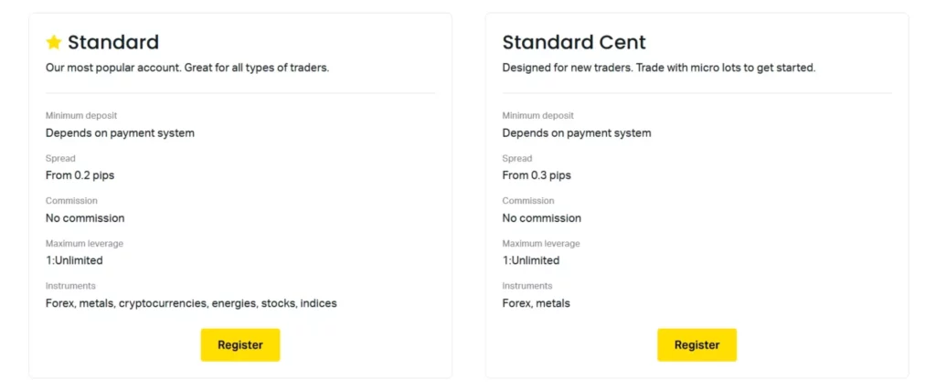 Standard and Standard Cent Exness