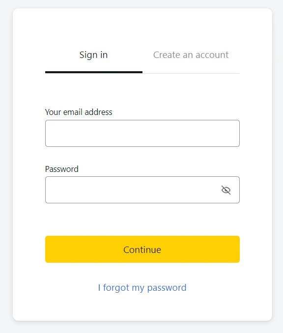 Log in to your Exness account